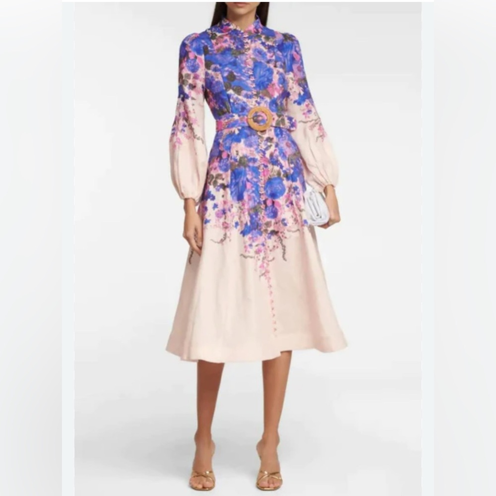 Zimmermann Blue and Pink Floral Long Sleeve Dress